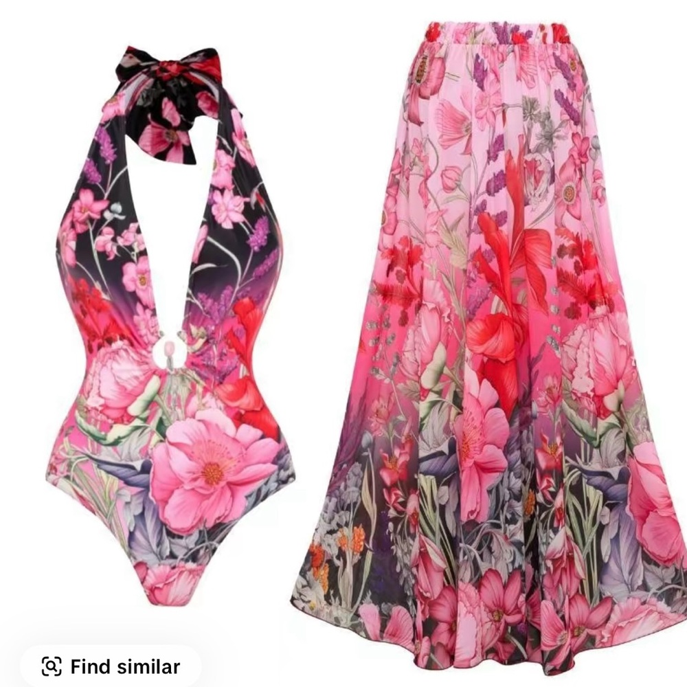 Floral Halter One-Piece Swimsuit